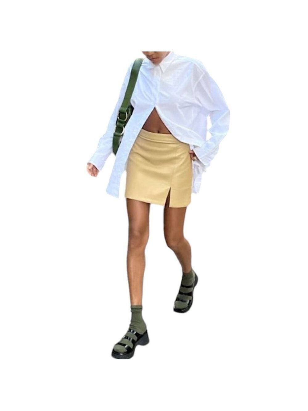 Aritzia Wilfred Patio Mini Skirt Vegan Leather Sz 4 Beige Academia Minimalist